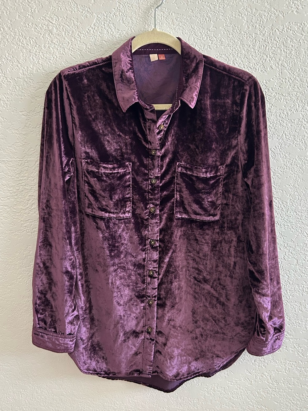 Anthropologie Pilcro Boho Plum Velvet Long sleeve Button Down Slouchy Blouse Top